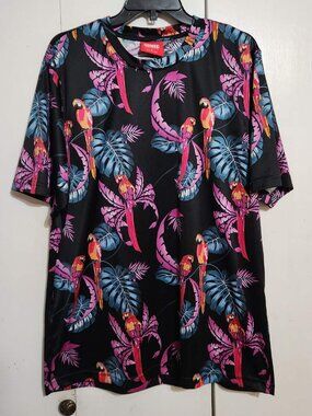 Lowes Australia Men's L T-Shirt Tropical Parrot Monstera Leaf Hawaiian Party